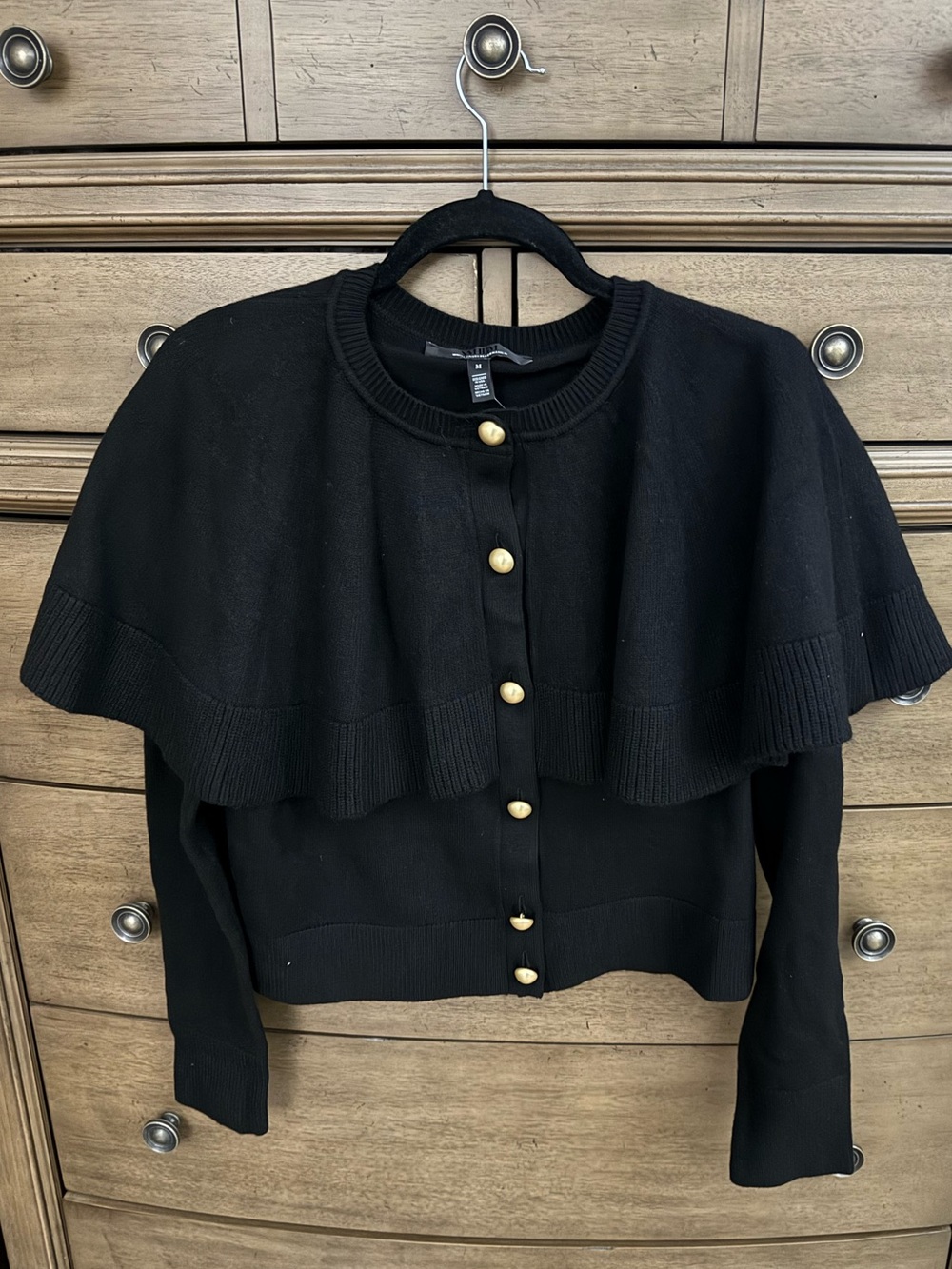 WHBM Black Cape-Detail Button Cardigan Sweater